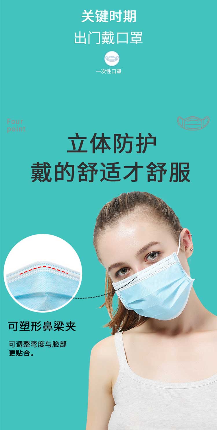蓝色一次性成人透气防护口罩三层装特卖